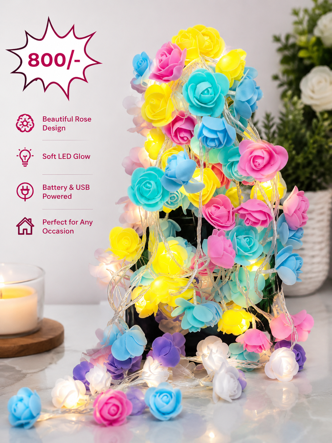 DreamGlow Rose LED Fairy Lights