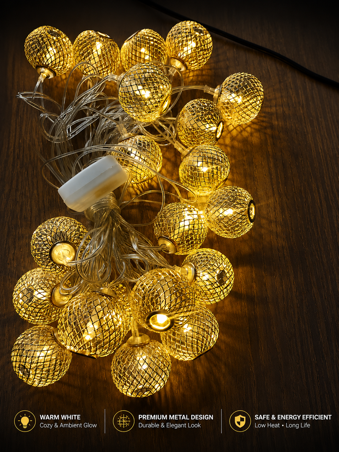 Golden Mesh Ball LED String Lights (Warm White)