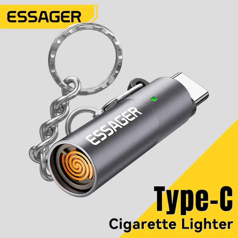 Essager Type C Mini Lighter Tungsten Wire Blow-to-Ignite Safety for Air Travel No Flame Auto Shut-Off OTG-Compatible with Phones_D Shop