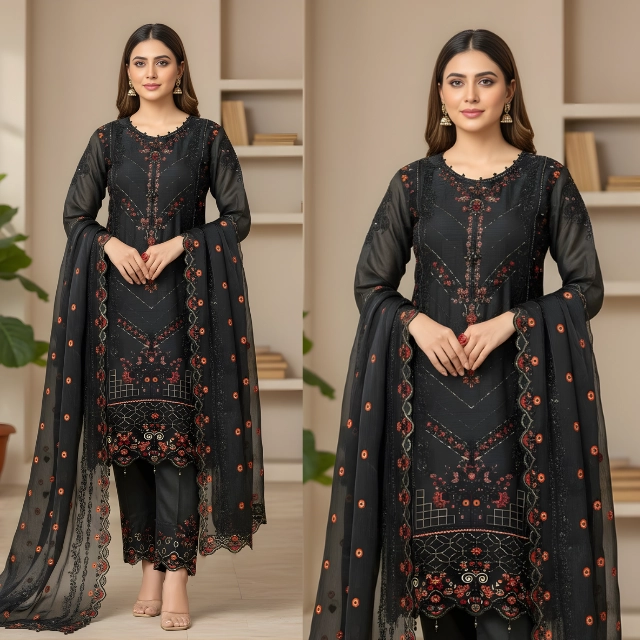 Georgette Embroidered Party Dress